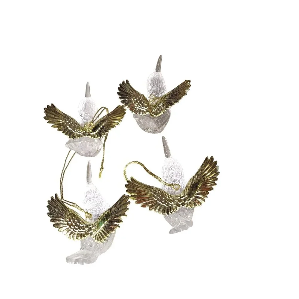 Vintage Acrylic Lucite Hummingbird Christmas Ornament Lot Clear Gold Taiwan 2.5